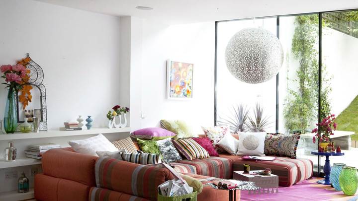 Colorful Sofa Set And Colorful Pillow in Room